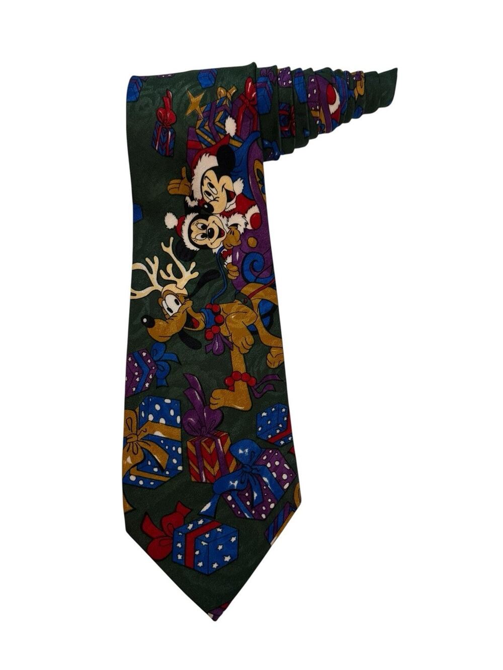 Disney Mickey Unlimited Christmas Pluto Minnie Mouse Mickey Sleigh Necktie